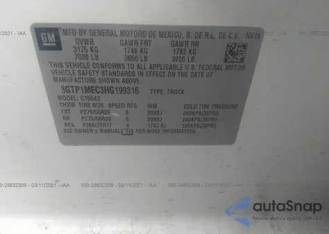 2017 GMC Sierra 1500 Sle z USA, uszkodzony, nr VIN 3GTP1MEC3HG199316